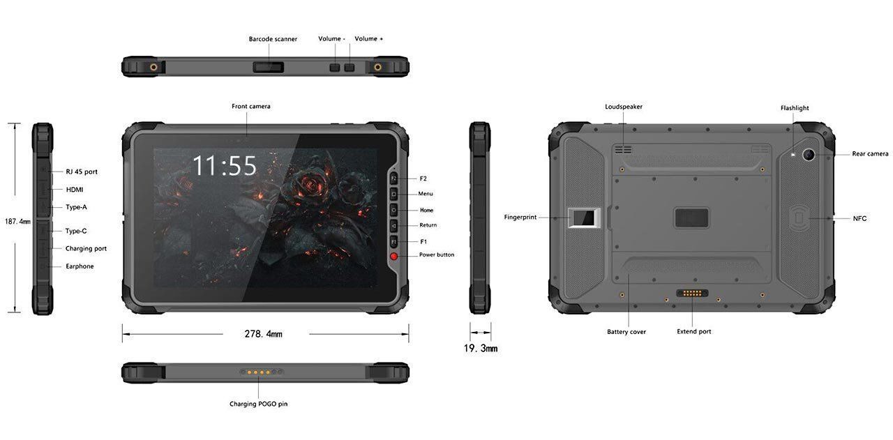 Robustes 10 Zoll Android Industrie- und Outdoor-Tablet: Octa-Core Qualcomm® MSM8953 CPU, 1000 cd/m², MIL-STD-810G, IP68