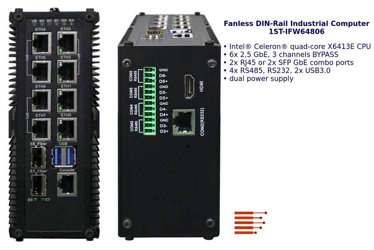 Lüfterloser Industrie DIN-Rail-PC | Fanless DIN-Rail Industrial PC 1ST-IFW64806