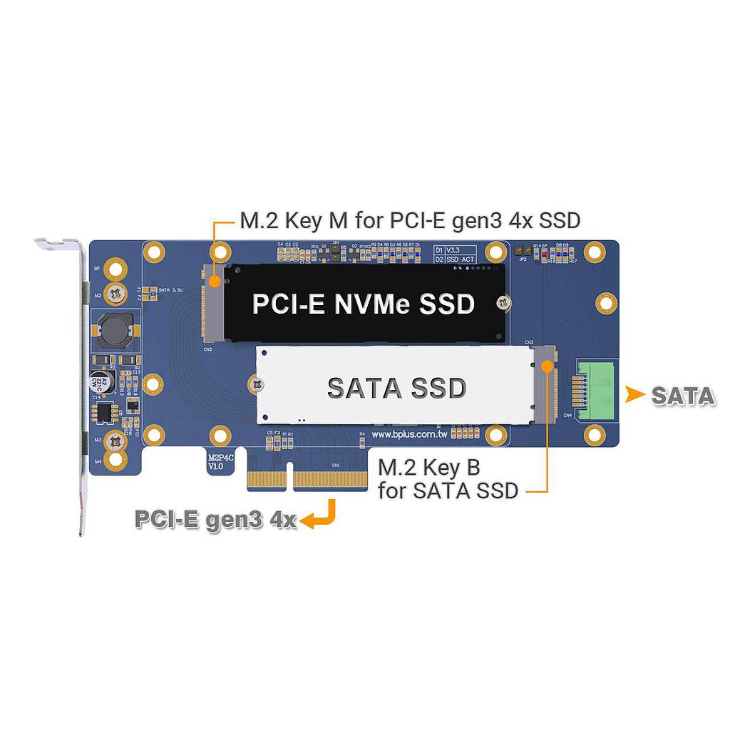 M.2 PCIe / SATA SSD Adapter M2P4C