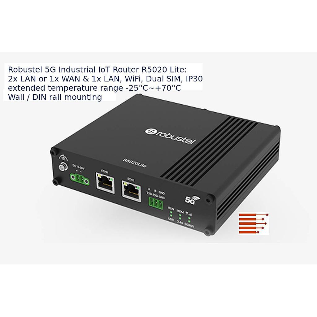 5G Industrial IoT Router R5020 Lite,5LAN, 2SIM 1ST embedded