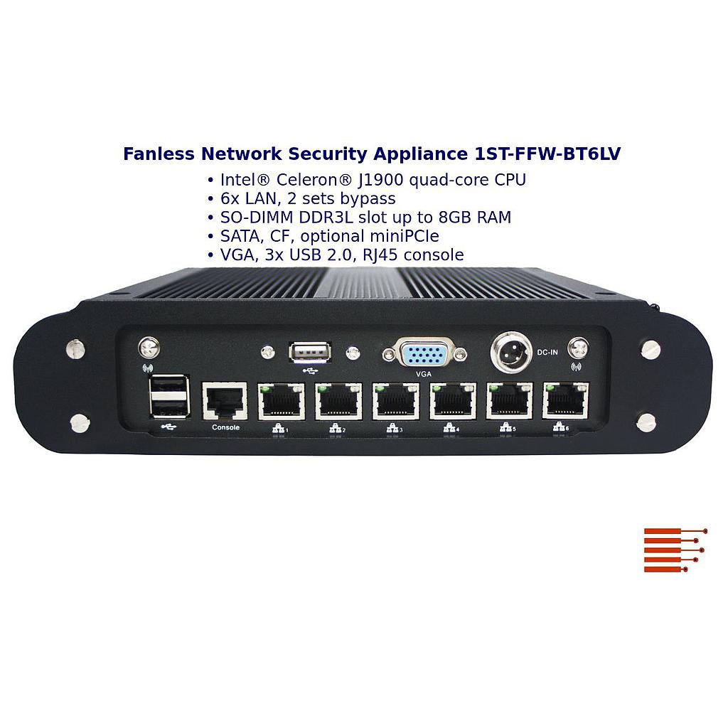 Lüfterlose Netzwerksicherheits-Appliance 1ST-FFW-BT6LV